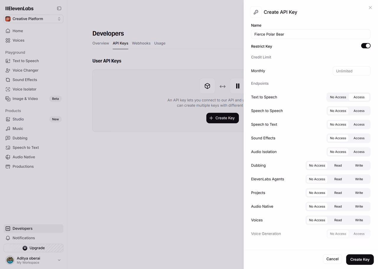 Create API key