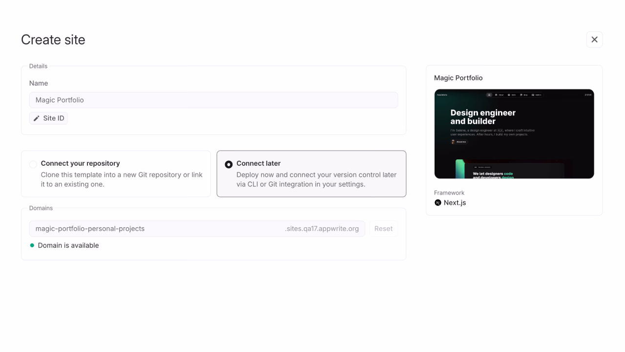 Configure site details