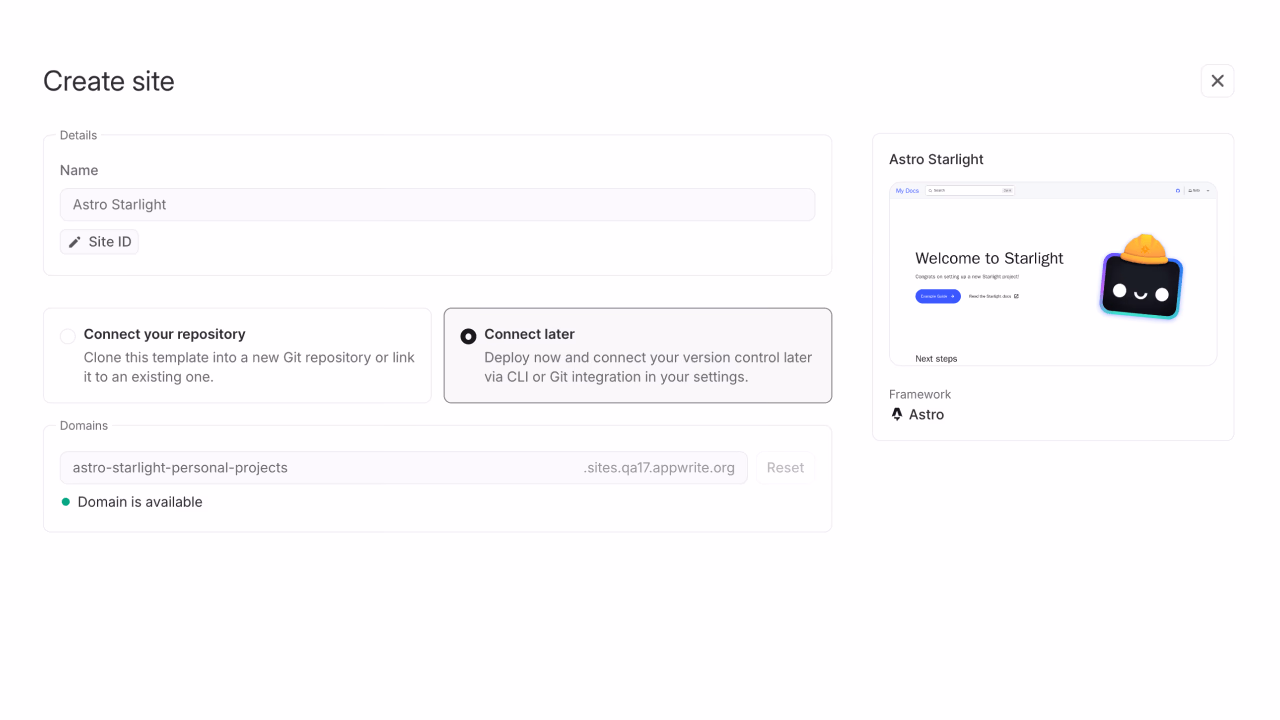 Configure site details