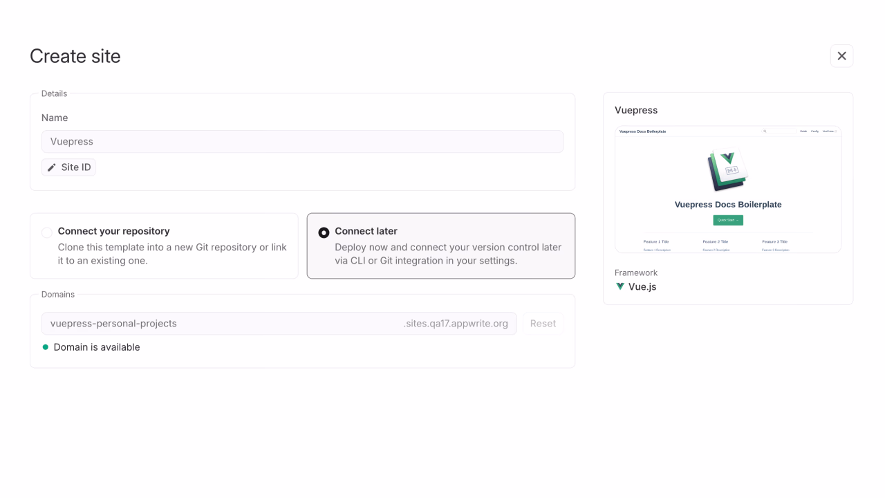 Configure site details